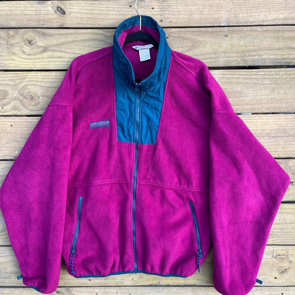 Vintage Columbia Fleece – Magenta with Teal Accents – Retro Pullover
